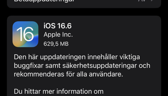 Uppdatering till Ios 16.6.