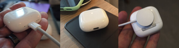 Etuiet laddas med usb-c, vanligt trådlöst eller med en Apple Watch-laddare
