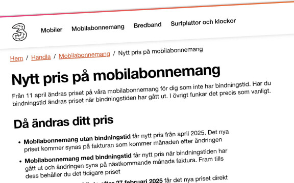 Blir dyrare: Tre höjer priserna på mobilabonnemangen