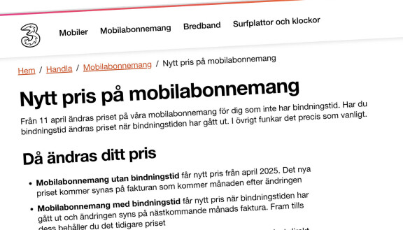 Blir dyrare: Tre höjer priserna på mobilabonnemangen