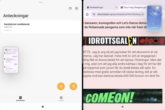 Skärmen delar du lätt upp i flera delar med appar i olika storlek sida vid sida. Det finns även ett mer datorlikt läge där apparna ligger i fönster i lager.