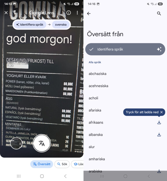 Översätt restaurangens meny och annat till svenska – även utan internet