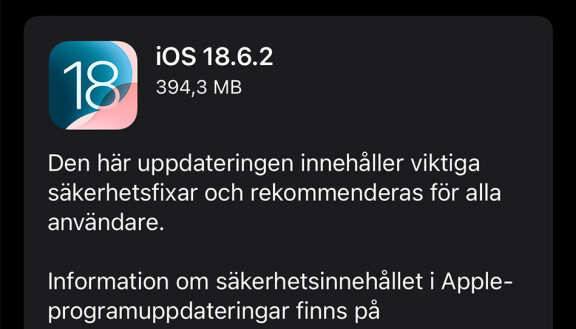 Apple släpper snabb uppdatering till Ios 18.6.2