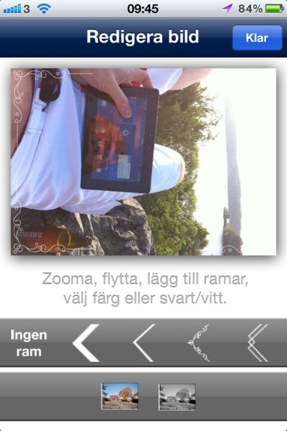 Riktigt vykort från Postens app i Iphone