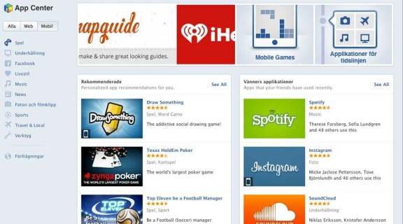 Facebook släpper nya App center