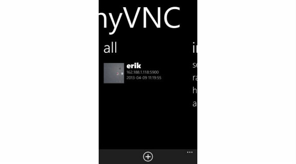 För dig med Windows Phone:Tiny VNCPris: 31:90 krPassar till: Windows PhoneAppen i sig är enkel, men när vi testar är den lite instabil. Efter ett tag möts vi av ett felmeddelande. Fram till det händer så fungerar dock appen och den klarar fint att ansluta till de datorer vi testar med.Ladda ner Tiny VNC från Windows Phone Store