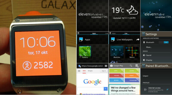Till vänster i bild ser vi Galaxy Gear med sin original-programvara, till höger skärmdumpar från custom ROM:en Null.