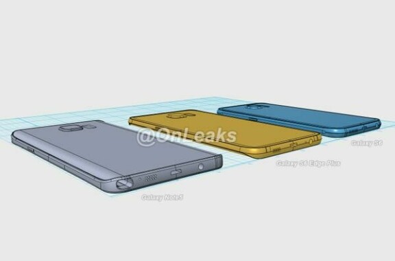 Bilden är tagen från @Onleaks och jämför renderingar av Samsung Galaxy Note 5, Galaxy S6 och S6 edge+.