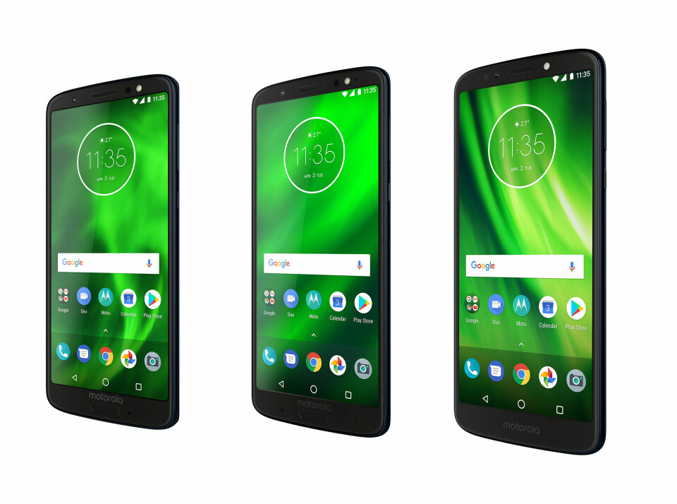 Motorola lanserar här från vänster till höger Moto G6, Moto G6 Plus och Moto G6 Play