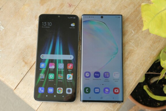 Redmi Note 8 till vänster jämfört med Samsung Galaxy Note 10 Plus till höger