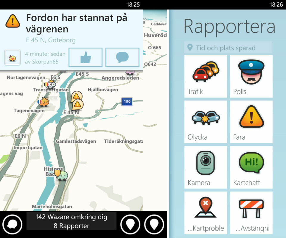 Waze Ett spel eller en navigatorapp? Waze har en fot i vardera kategorin. Nästan allt innehåll – från trafikinformation till intressepunkter och kartor är antingen genererat av appens användare eller hämtat från öppna källor. Den som bidrar får poäng – till exempel genom att rapportera in trafikproblem, lägga till vägar och platser eller genom att bara vara ute och köra med appen. Det finns också rena spelmoment som att jaga skatter på kartan.